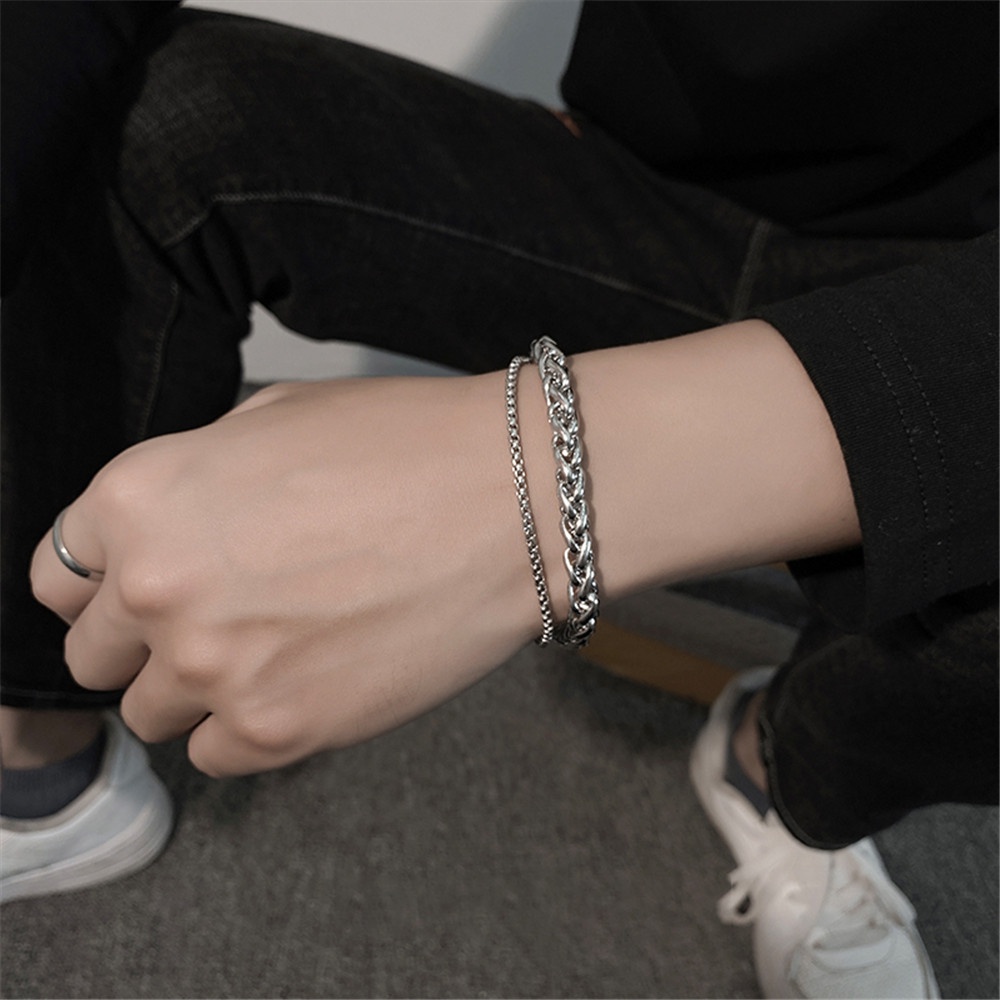 Vòng Tay Dây Xích Đôi Bằng Thép Không Gỉ Phong Cách Hiphop Thời Trang Cho Nam