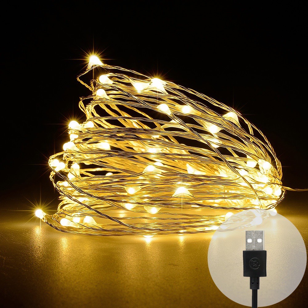Dây Đèn Led Đom Đóm Dài 10 Mét 100 Bóng FairyLight Trang Trí Không Chớp Trang Trí Lều Trại, Góc Học Tập