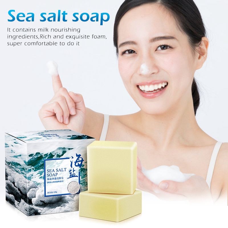 Xà phòng muối biển rửa mặt/tẩy trang/tẩy mụn đầu đen/trứng cá 100g | BigBuy360 - bigbuy360.vn