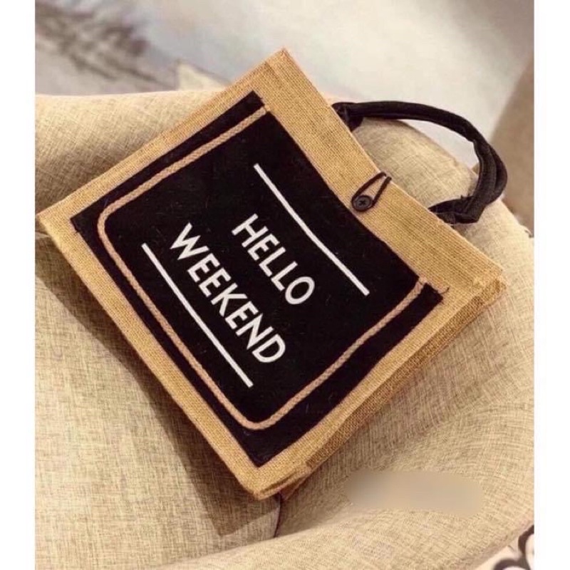 Túi Cói Đi Du Lịch Hello Weekend Sang Chảnh