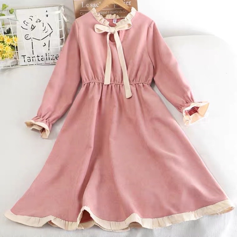 Váy vintage nơ tiểu thư nhiều màu xinh