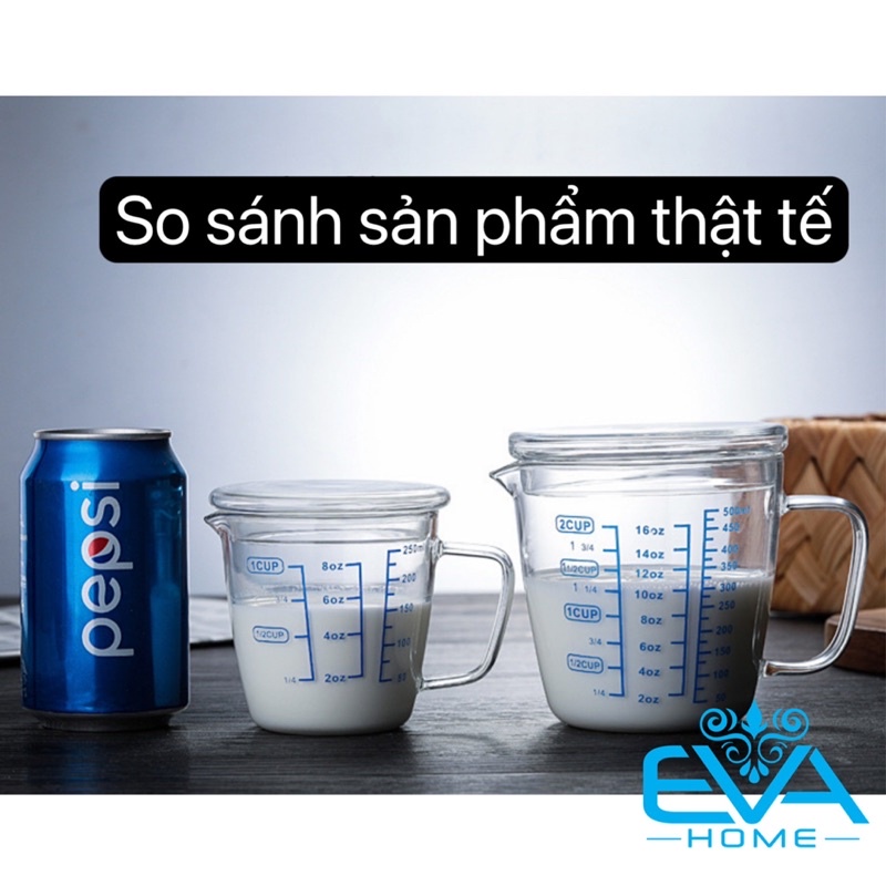 Ly Thuỷ Tinh Chia Vạch Đo Lường Chia Ml Đo Lường 500 - 250 ml Kèm Nắp Và Không Nắp Thuỷ Tinh