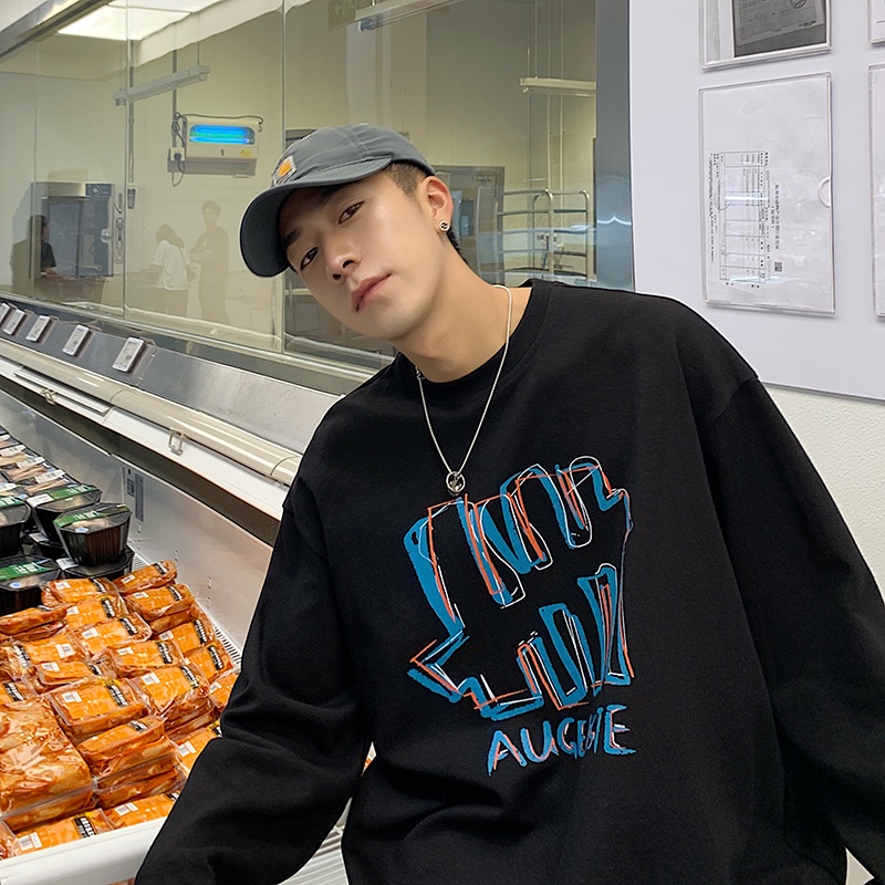 Áo thun tay dài dáng rộng in họa tiết graffiti phong cách Nhật Bản thời trang cho nam size M-5XL