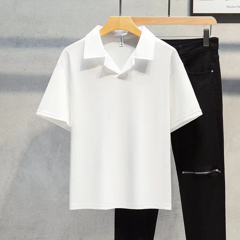 Áo Thun POLO Ngắn Tay Cổ Chữ V Màu Trơn Thời Trang Hàn Quốc Size M-3XL