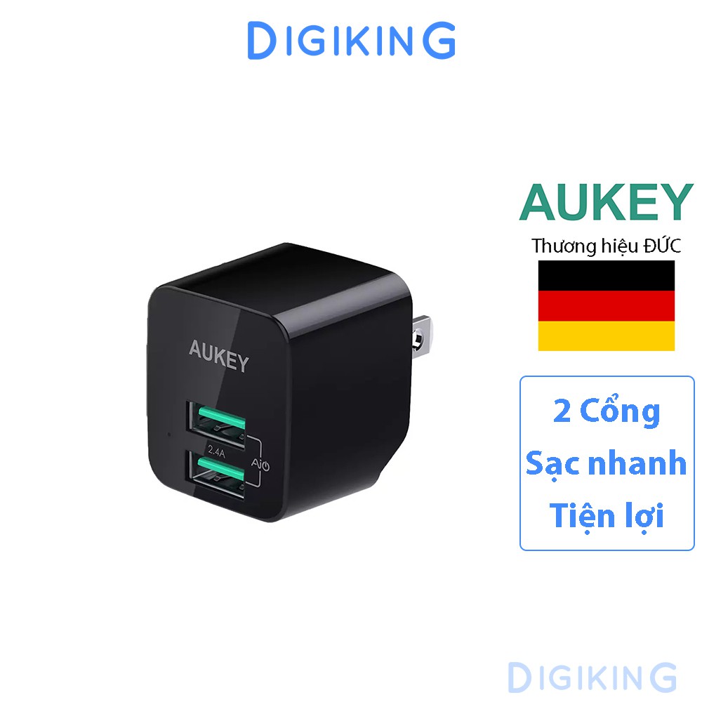 Củ sạc Aukey 2 cổng PA-U32 cốc sạc nhanh công suất 12W nhỏ gọn tiện lợi du lịch