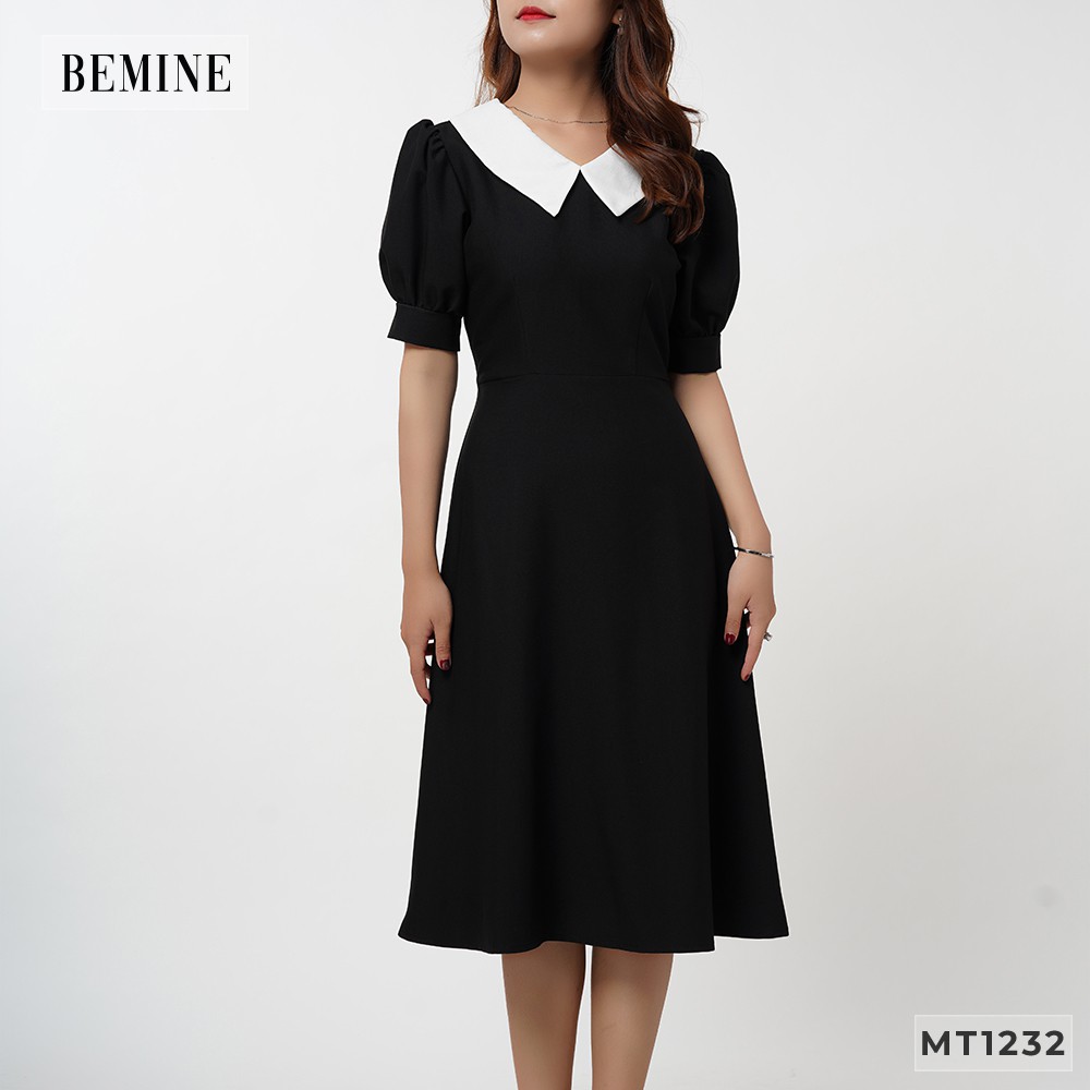 Đầm xòe tay ngắn cổ phối trắng BEMINE MT1232DEN | BigBuy360 - bigbuy360.vn