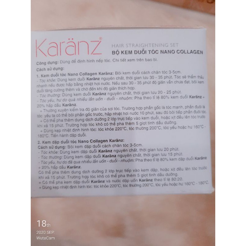 Bộ duỗi tóc KARANZ NANO COLLAGEN 600ml*2 tiện dụng ,tạo 1 mái tóc duỗi hoàn mỹ ,duy trì độ ẩm,giữ thẳng nếp.