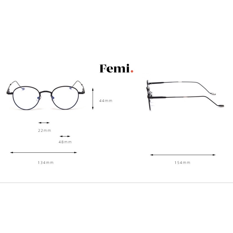 Gọng kính tròn kim loại Femi Lucy mắt kính chống ánh sáng xanh