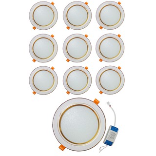 Combo 10 đèn led âm trần viền vàng 9w 3 màu ba chế độ.