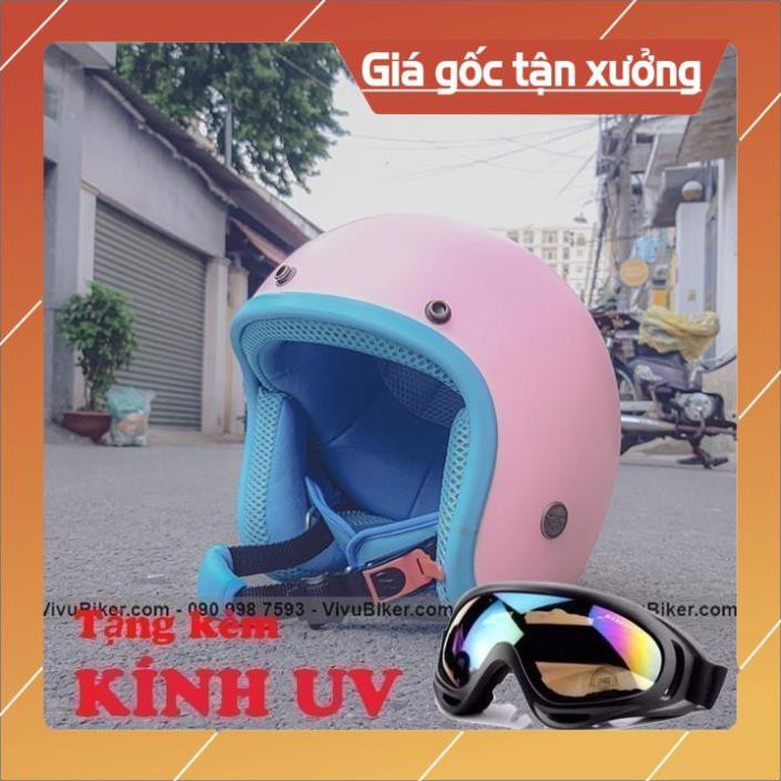 [Giống ảnh] COMBO Nón bảo hiểm 3/4 trắng lót cam kèm kính uv - Combo mũ bảo hiểm 3/4 đi phượt siêu dễ thương kèm kính uv