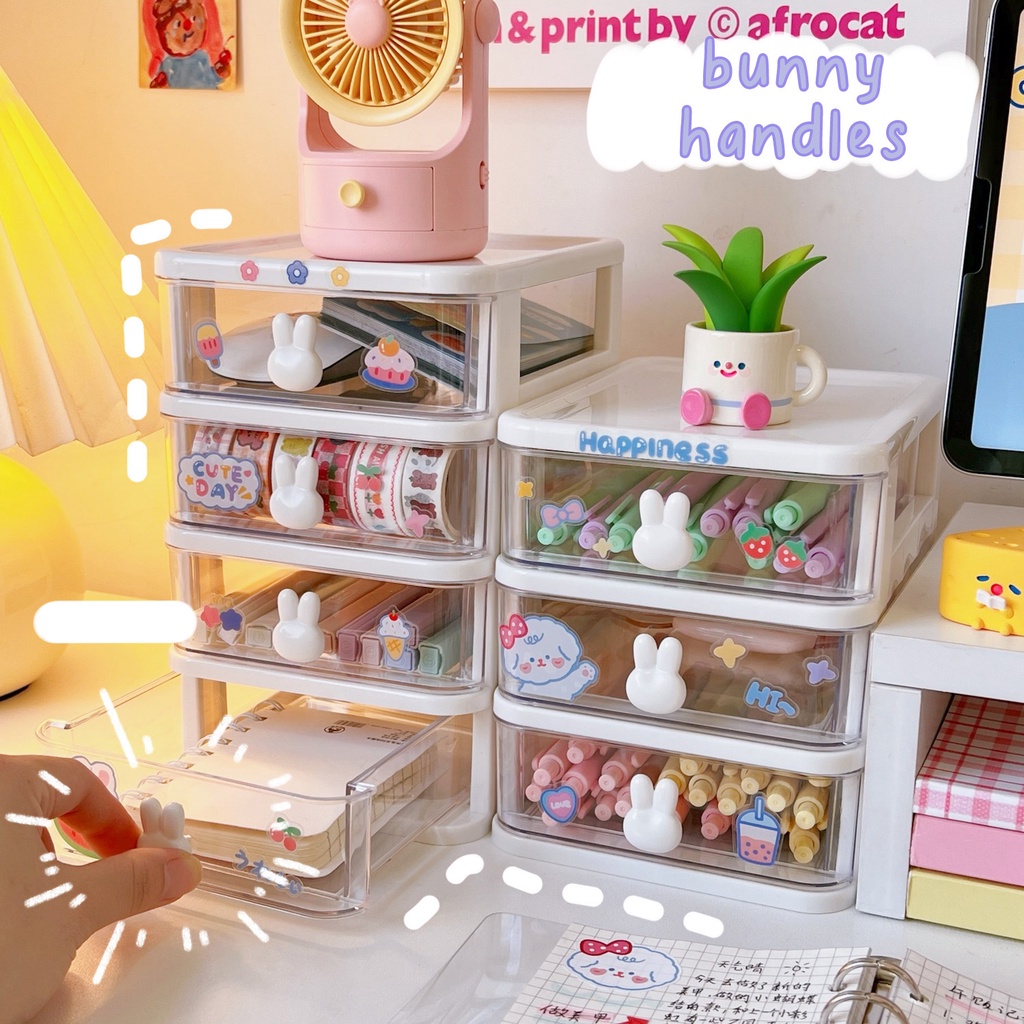 Kệ Tủ Mini Ngăn Kéo Để Bàn Đựng Đồ Tay Cầm Thỏ Bunny Desk Organizer