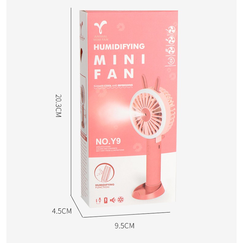 Quạt mini cầm tay Y9 Phun Sương Tự Động tặng bộ tai thay thế hình thú dễ thương pin sạc ,Có đế để bàn,đèn led | BigBuy360 - bigbuy360.vn