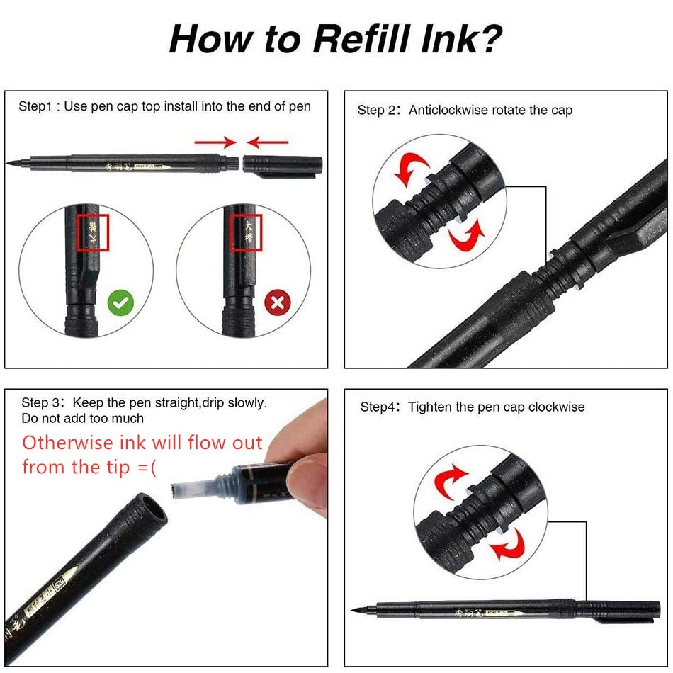 Bút cọ viết thư pháp có thể bơm mực đơn giản chuyên dụng