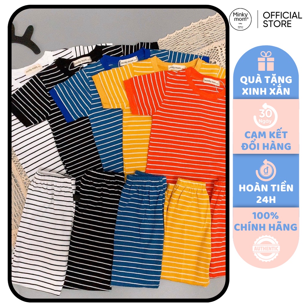 [SALE] Bộ Dài Tay Cho Bé Trai, Bé Gái Minky Mom Vải Thun Lạnh Họa Tiết Kẻ Ngang, Quần Áo Thu Đông Cho Bé MKMTD2107