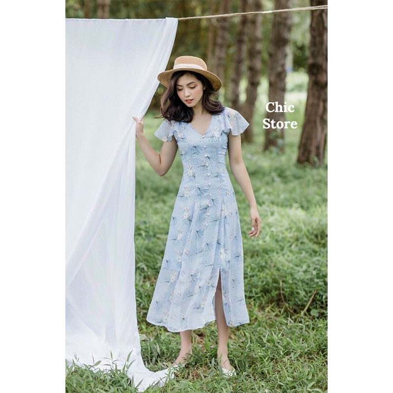 Đầm hoa nhí tím dáng dài vintage Đầm váy công sở thiết kế Chic.Storậ