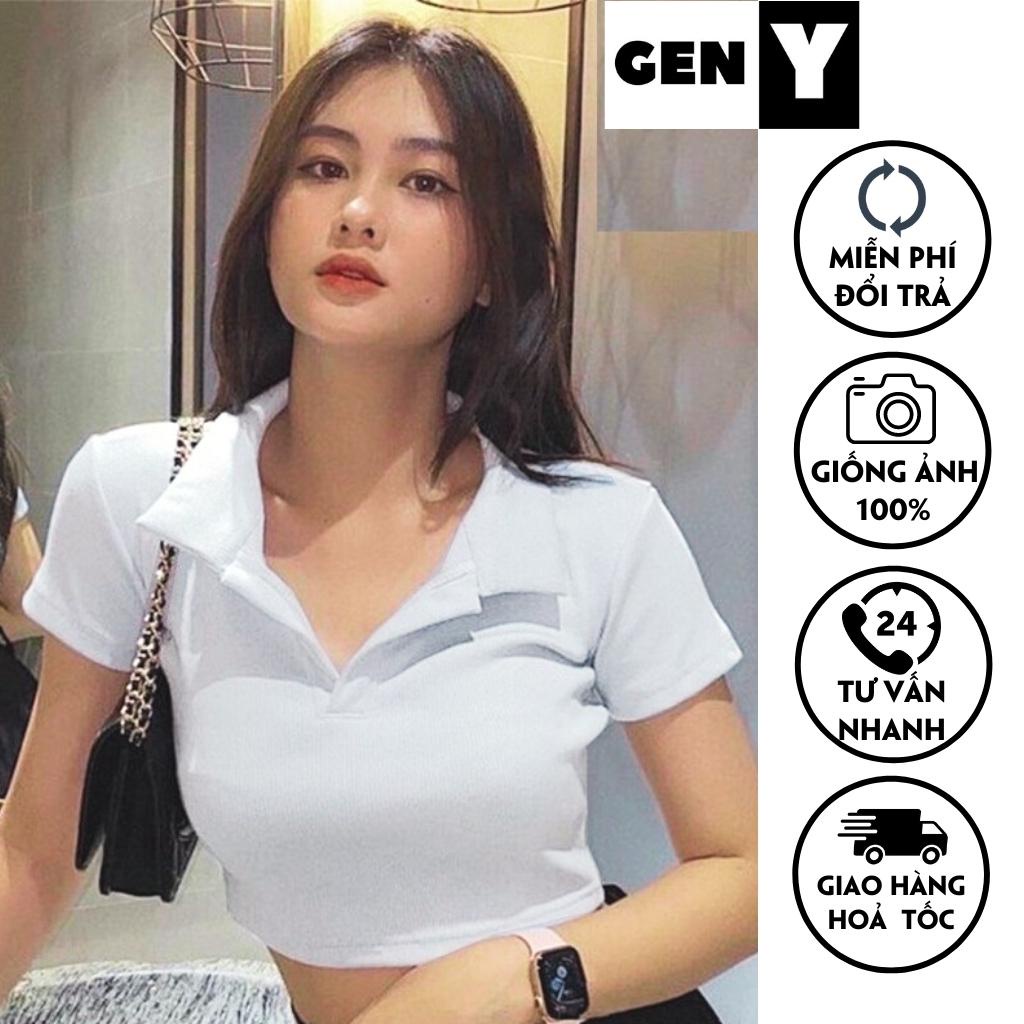 Áo Kiểu Nữ Polo GenY Áo Croptop Nữ Cổ Sơ Mi Chất Zip co giãn 4 Chiều kiểu dáng hàn quốc thanh lịch