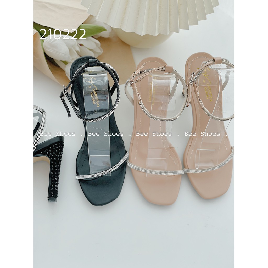 BEESHOE - SANDAL MŨI VUÔNG GÓT VUÔNG DẸP ĐÁ CAO 8 PHÂN - SANDAL QUAI MẢNH DÂY ĐI RẤT TÔN CHÂN ĐÁ MÀU ĐEN-KEM 210222