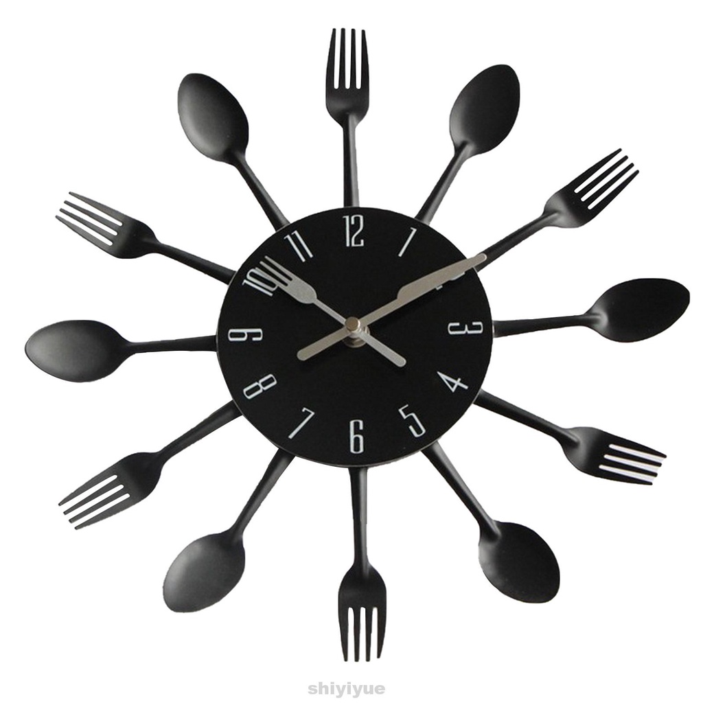 12inch Removable Battery Operated Modern Hanging Home Kitchen Easy Install Quartz Movement With Spoons Forks Wall Clock