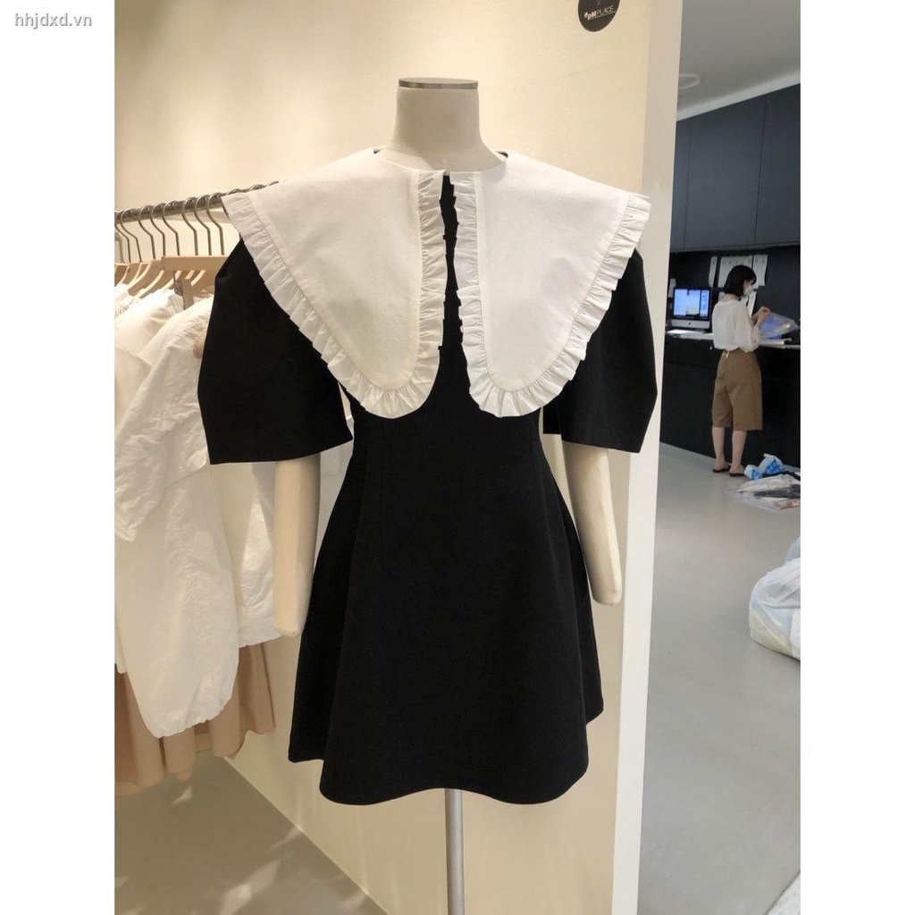 Đầm chữ A tay phồng cổ bẻ phối ren có khóa kéo thời trang mùa hè cho nữ 2021 size S-2XL