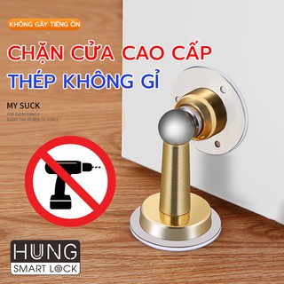 Bộ chặn cửa chống va đập cao cấp - Thép không gỉ Inox SUS304 - Không khoan đục - băng dính 3M - Nam châm hút cực mạnh
