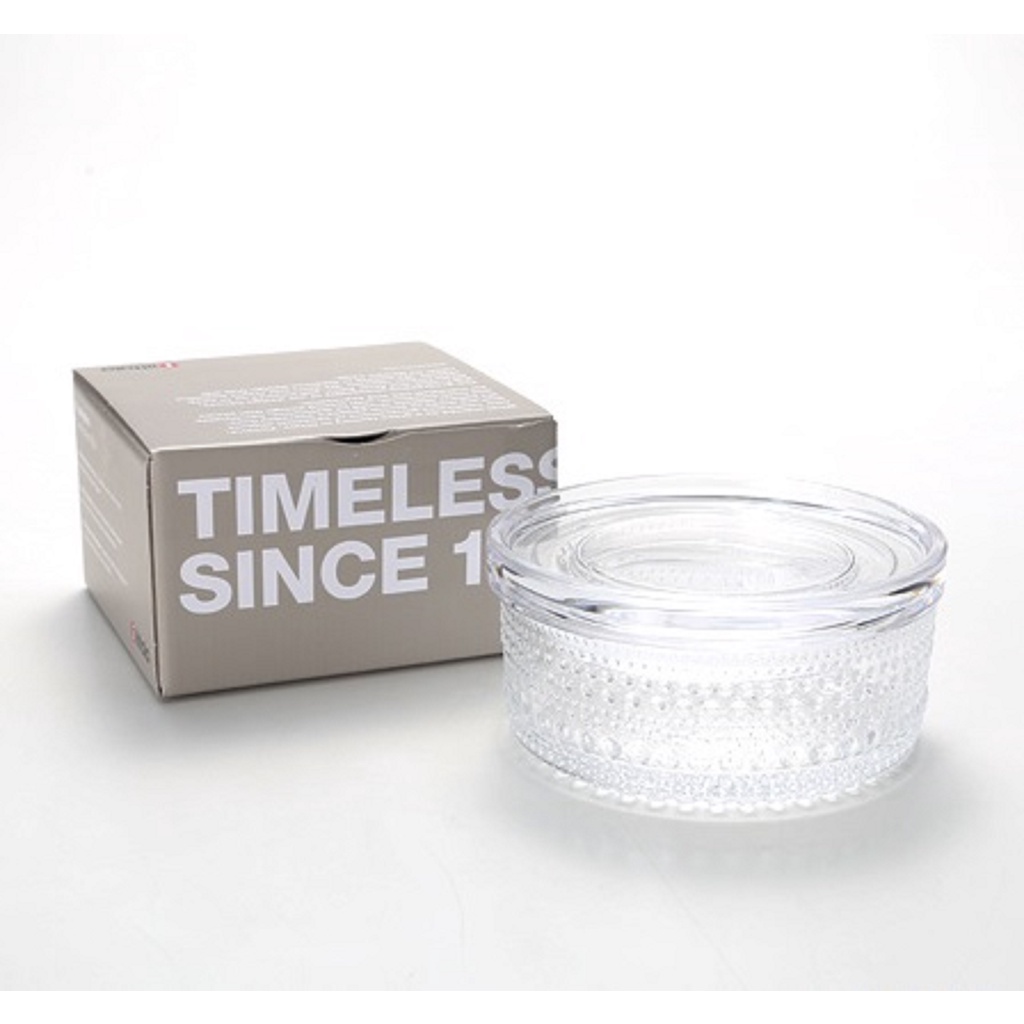 Hũ thủy tinh Kastehelmi nắp đậy màu trong Iittala 116x57mm