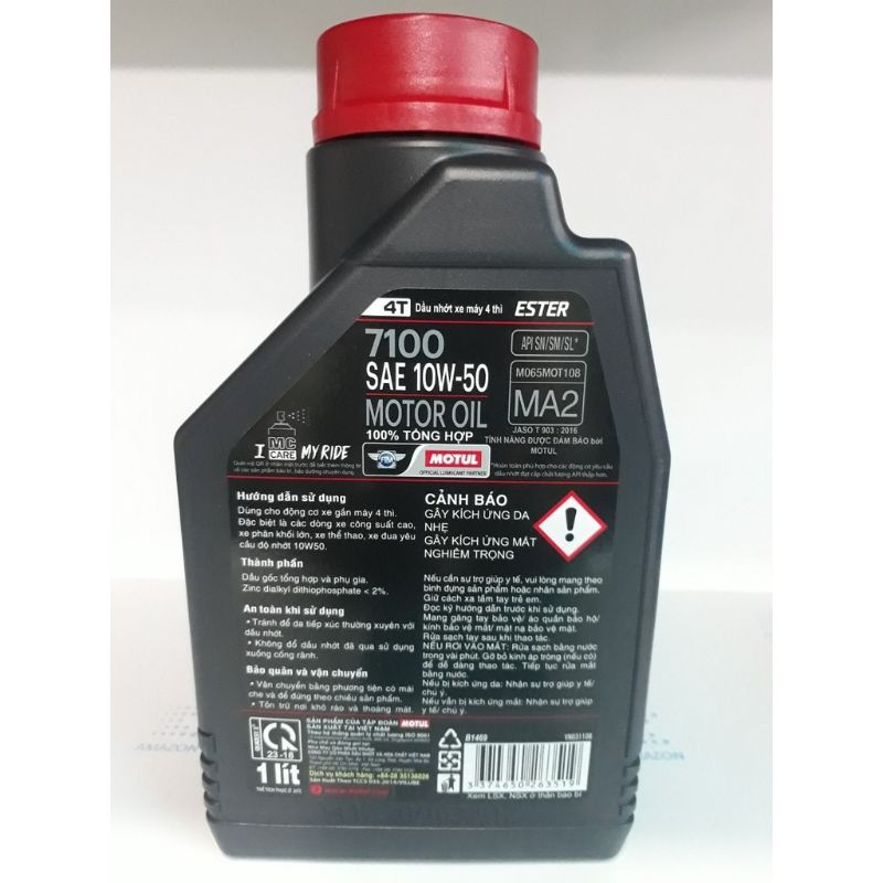 Nhớt Ester 100% tổng hợp Motul 7100 10W50 MA2 SN 4T