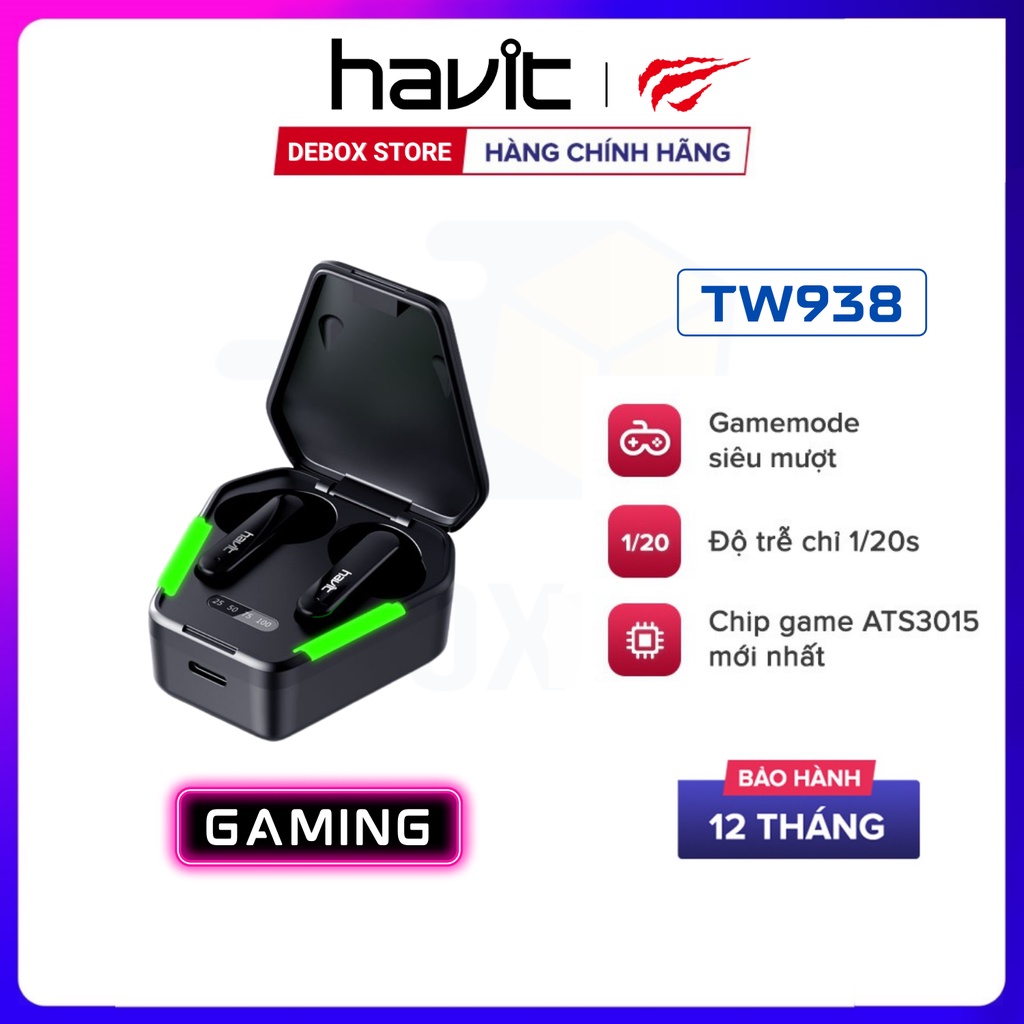 【Giao hàng nhanh】Tai Nghe Gaming TWS HAVIT TW938, Bass Chất Game Mượt, Chip ATS3015 Giảm Độ Trễ 0.05s - BH 12 Tháng