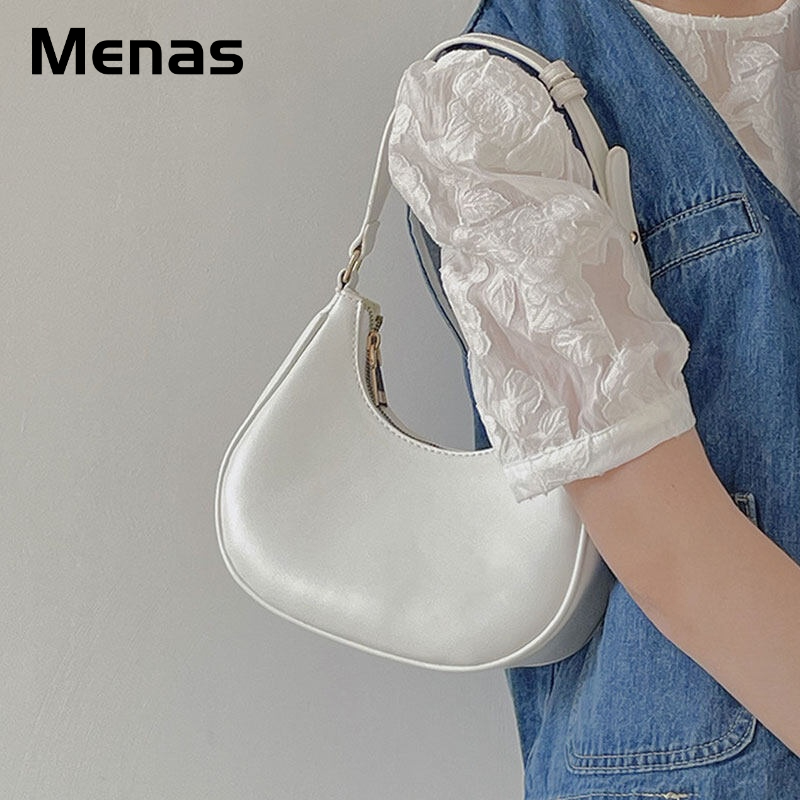 Menas Túi Đeo Vai Một Bên Vai Bằng Da PU Màu Trơn Phong Cách Phương Tây Thời Trang