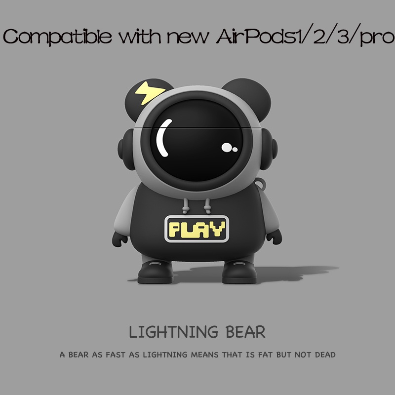 Vỏ Bảo Vệ Hộp Sạc Tai Nghe AirPods3 AirPods3 Pro 2Gen Màu Xám Đen Hình Gấu Dễ Thương Ốp
