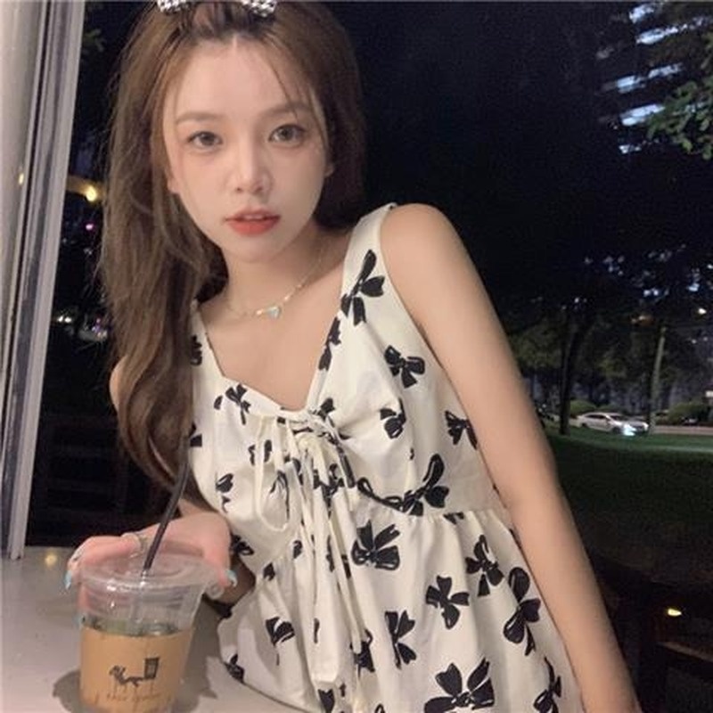 Áo Hai Dây Cổ Chữ V Thắt Nơ Thời Trang Mùa Hè Cho Nữ