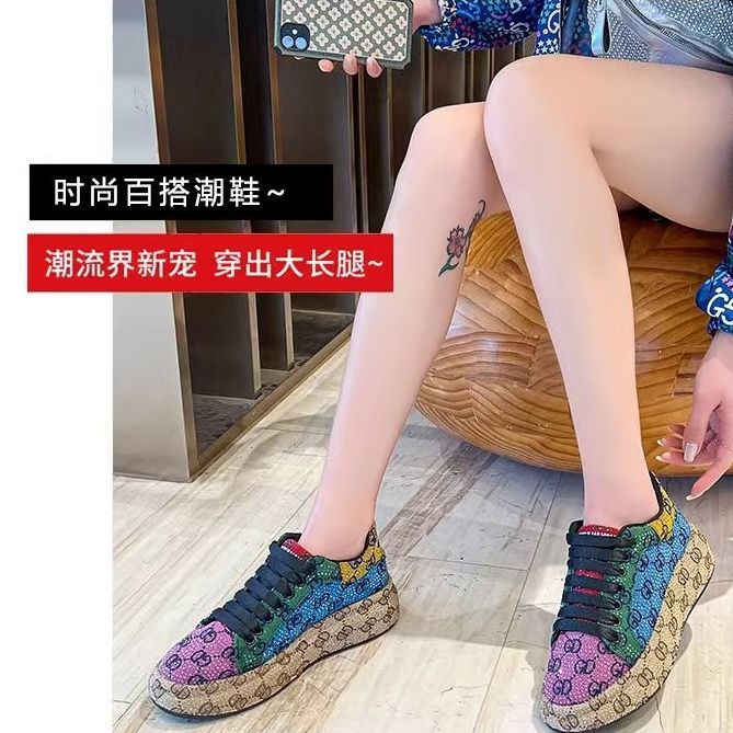 Giày Thể Thao Đế Dày Đính Đá McQueen Phong Cách Mới 2022 Cho Nữ