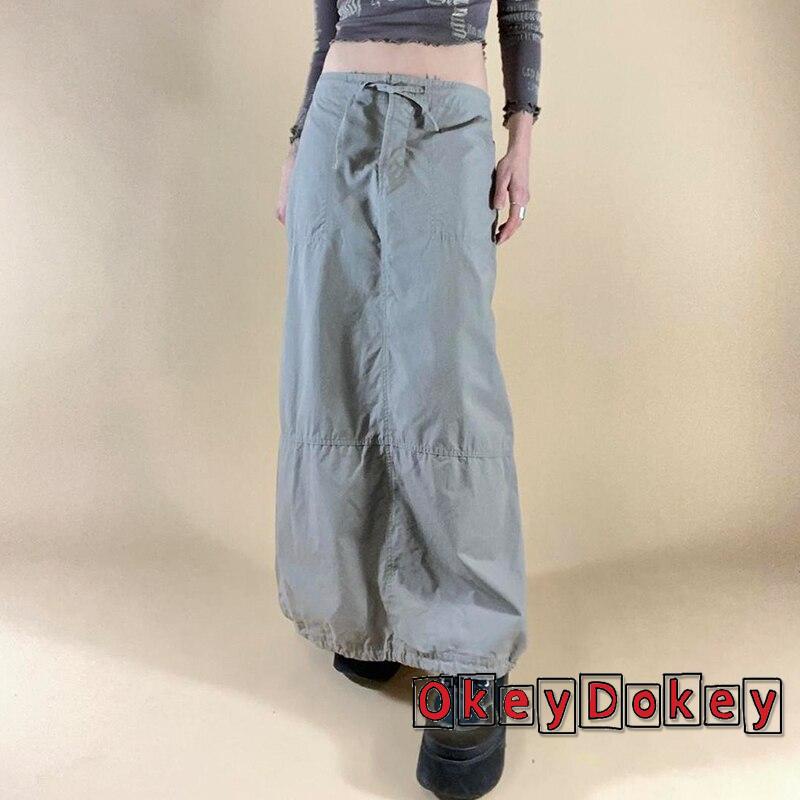 Chân Váy Dài Tới Mắt Cá Chân Màu Trơn Phối Dây Buộc Phong Cách Đường Phố Y2K Cho Nữ