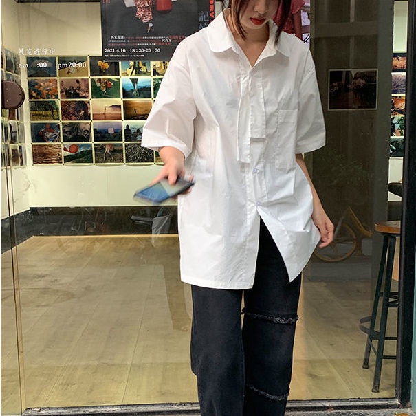 Áo sơ mi dáng rộng thiết kế mới thời trang phong cách Hàn Quốc dành cho nữ