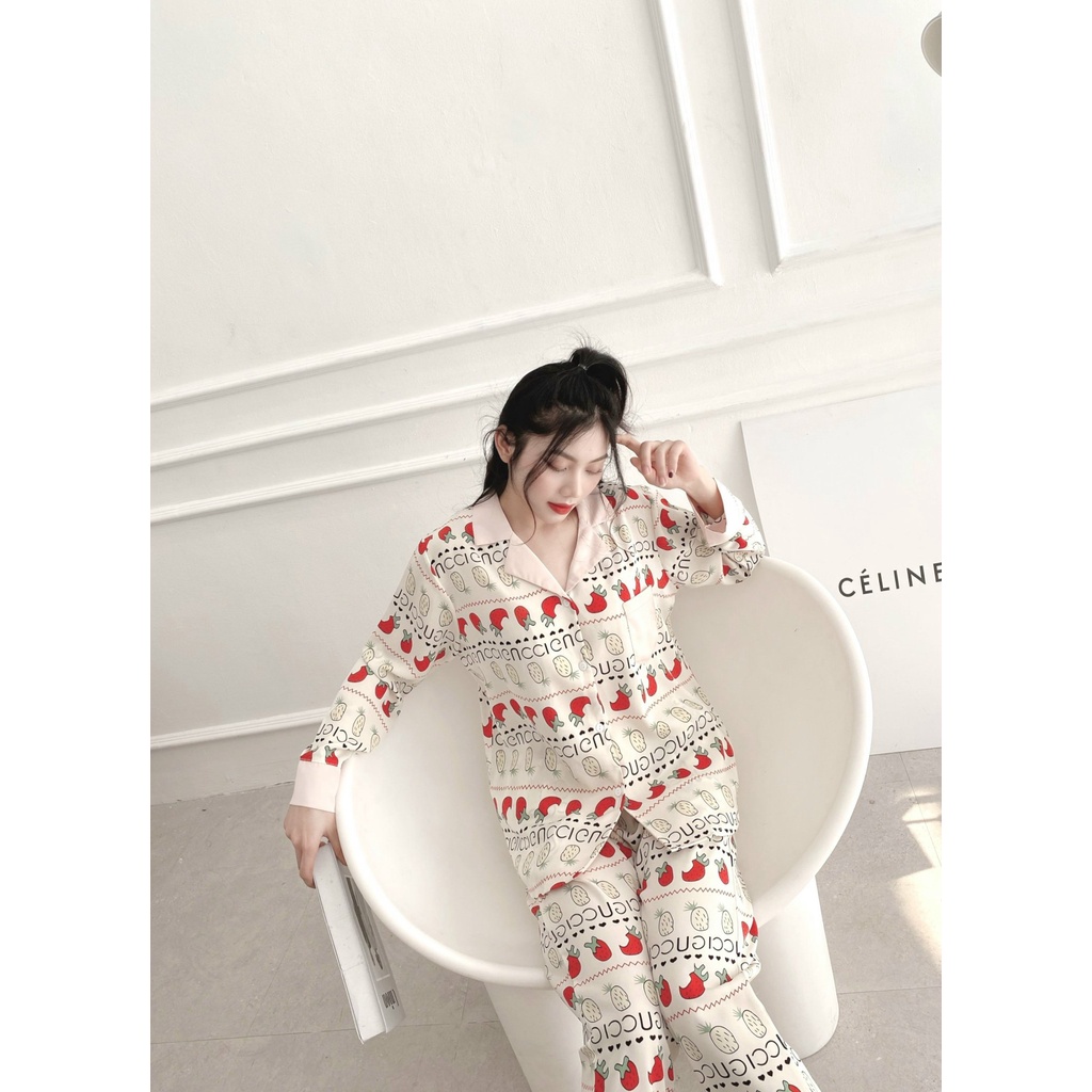 Bộ đồ ngủ Pijama Lụa hình chất mango Dài tay quần dài hot hit