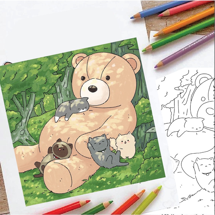 Bộ tranh tô màu nước " Nhũng chú mèo tinh nghich" combo 12 tranh giấy dầy đẹp