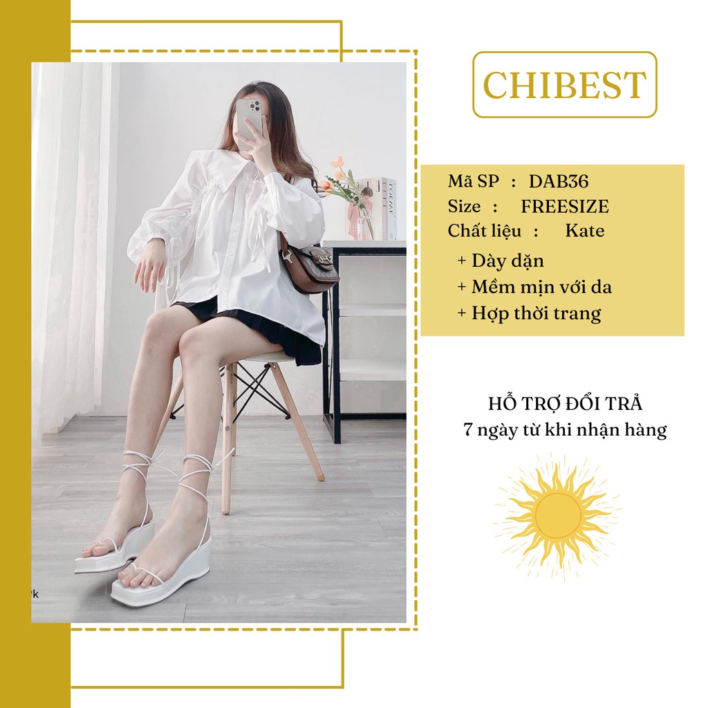 Áo sơ mi nữ cổ lá form rộng kiểu dài tay rút dây CHIBEST DAB36