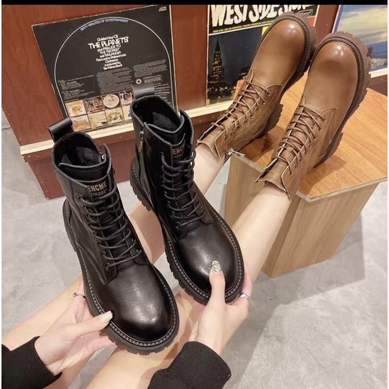 Boots cao cổ da , giày bốt nữ cao cổ độn đế khoàng 5cm chất da dày dặn hàng QCCC