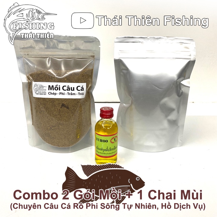 Combo 2 Gói Mồi Câu Cá Rô Phi, 1 Chai Tinh Mùi Thái Lan Dùng Câu Sông Tự Nhiên, Hồ Dịch Vụ