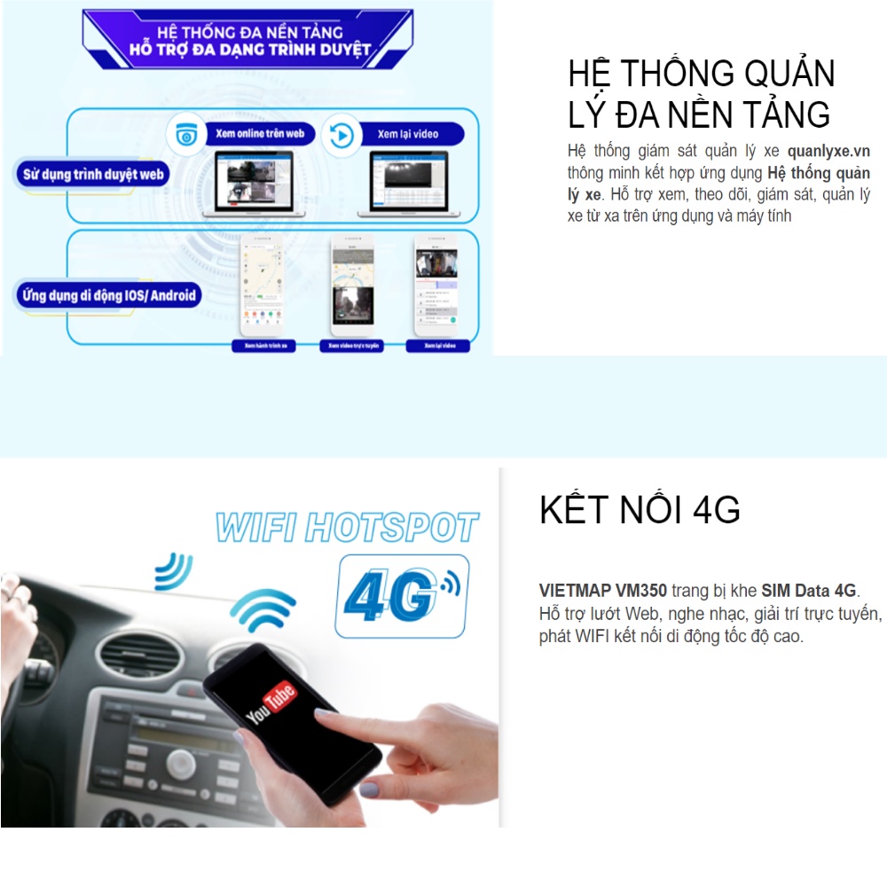 Camera hành trình Vietmap VM350 - Giám sát Online trước và trong xe