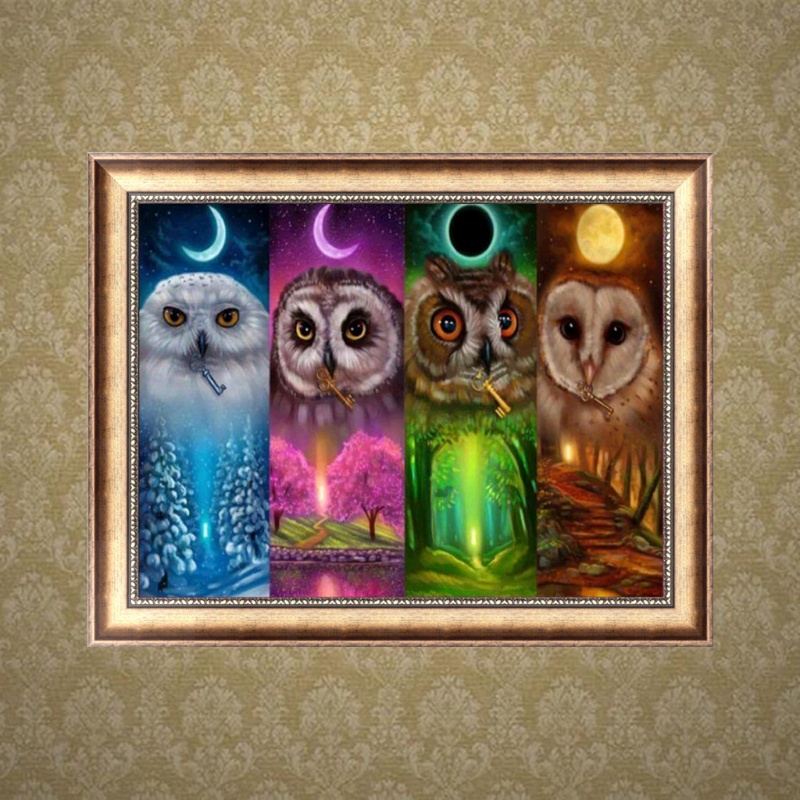 Bộ Tranh Đính Đá 5D Tự Làm Hình Chim Cú Trang Trí Nhà Cửa