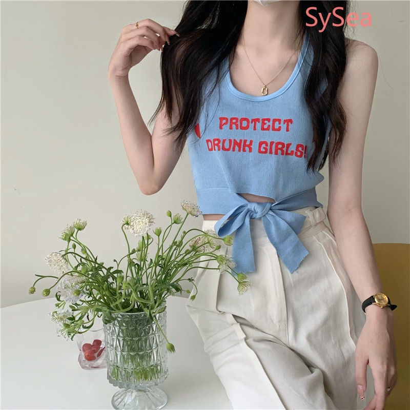 Áo Dệt Kim Hai Dây In Chữ Thời Trang Mùa Hè Cho Nữ