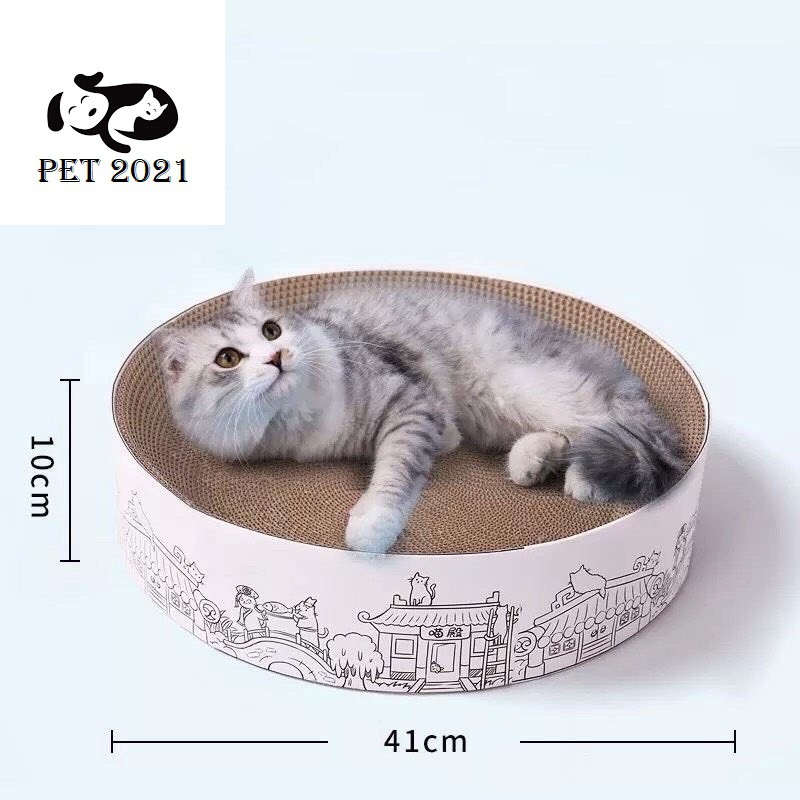 Bàn Cào Móng Hình Tròn,Ổ Nằm Dành Cho Mèo ( Kèm Catnip) - PET 2021