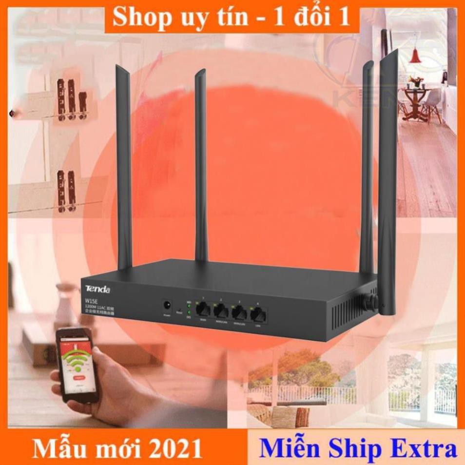 [ Xả kho tết] Bộ phát WIFI Tenda w15e ac1200Mps doanh nghiệp 50 user - vùng phủ sóng 300m2 4 ăn ten phát sóng cực mạnh