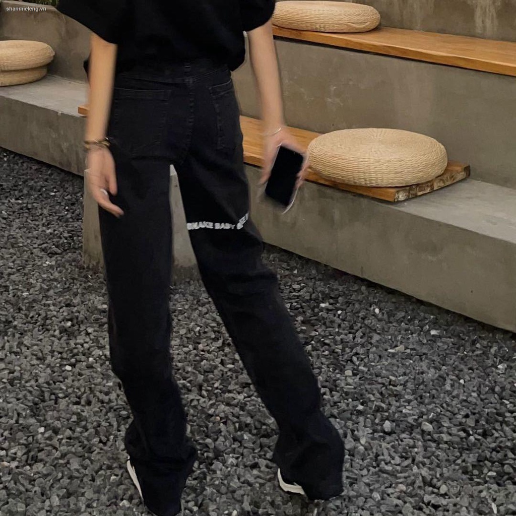 Quần jean ống rộng đứng lưng cao màu trắng / đen cá tính thời trang 2022 cho nữ