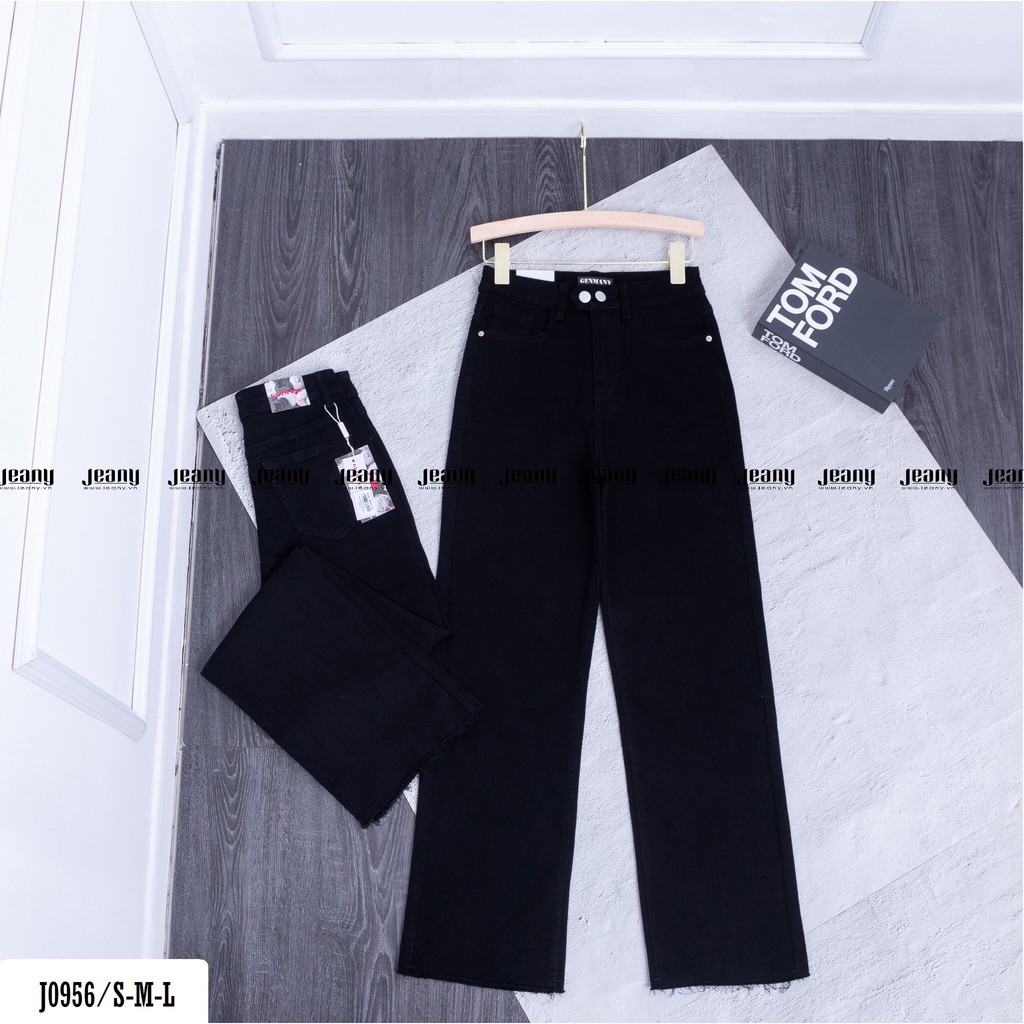 Quần Jean Ống Suông Nữ Lưng Cao 2 Nút Cài Màu Đen J0956 - Jeany