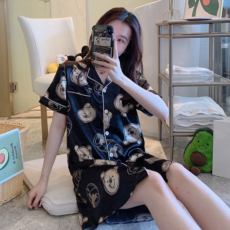 Đồ Ngủ Vải Lụa Lạnh Tay Ngắn Phong Cách Hàn Quốc Cho Nữ | BigBuy360 - bigbuy360.vn