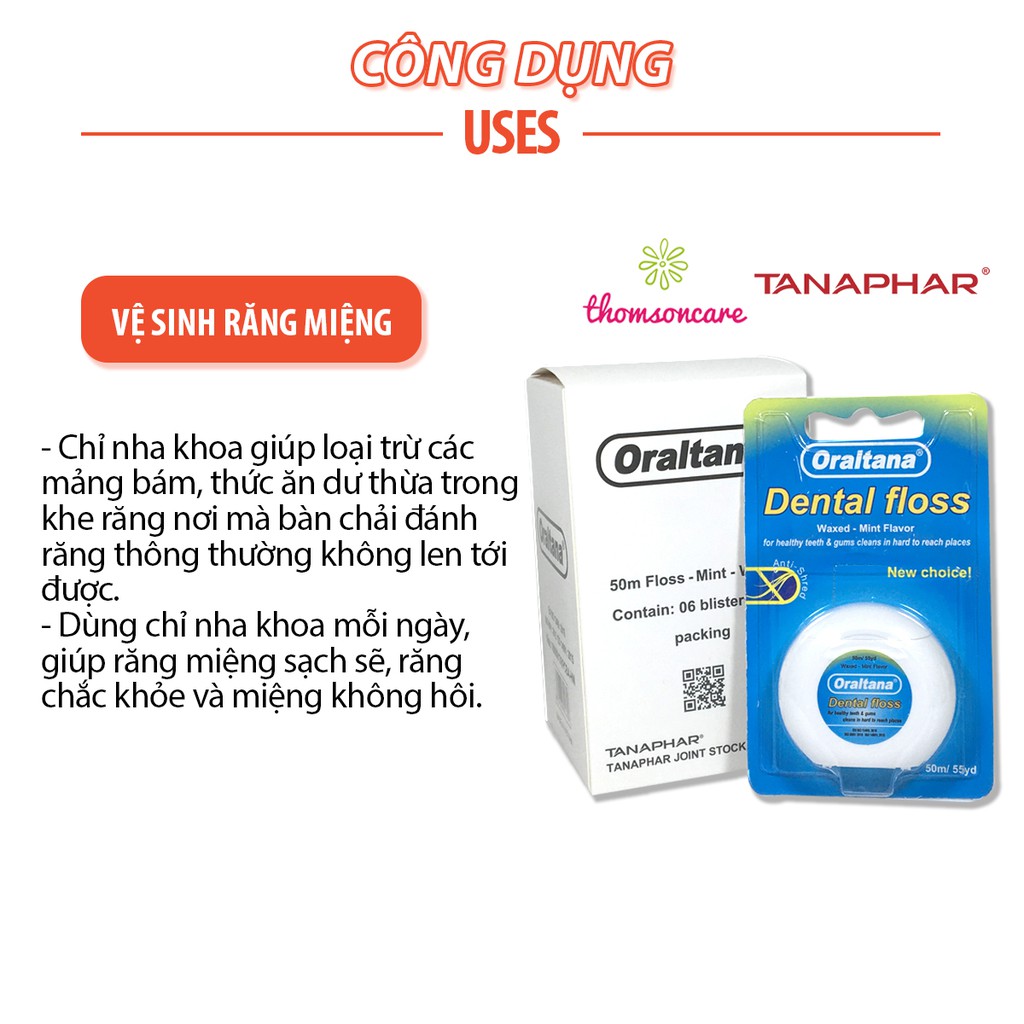 Chỉ nha khoa Oraltana Combo 5 cuộn, Chỉ kẽ răng hương bạc hà của Tanaphar Oral Tana vệ sinh răng miệng