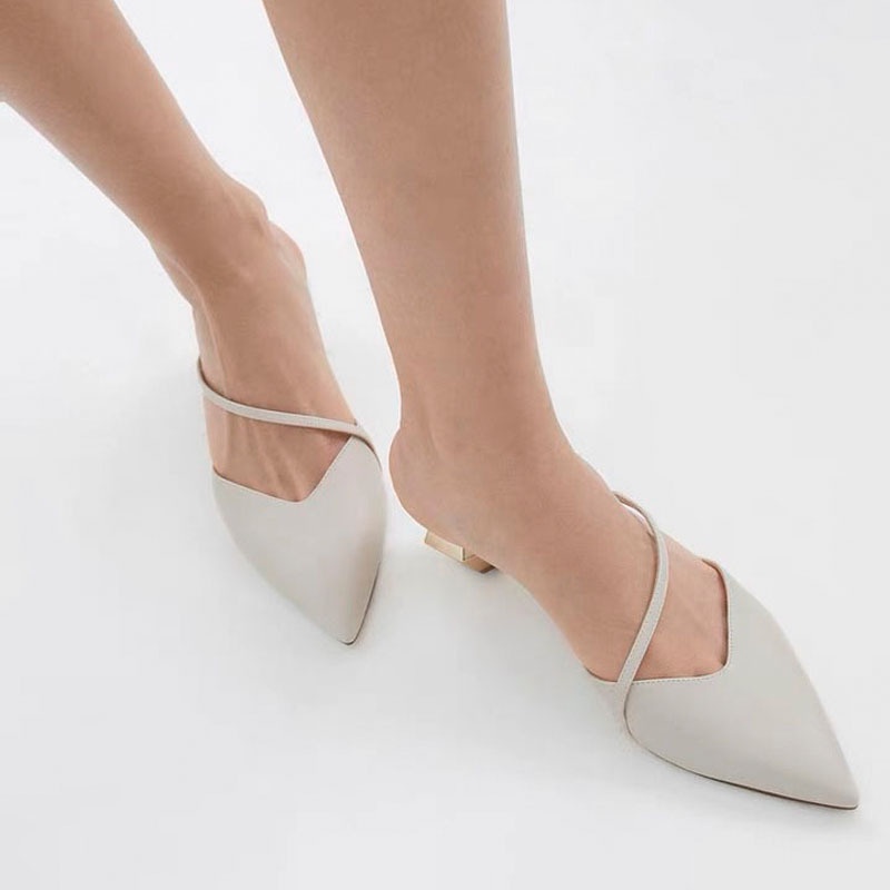 Giày sục nữ cao gót đế kim cương 5cm, dép sục nữ quai mảnh mũi nhọn phong cách Vintage, Lisa M76
