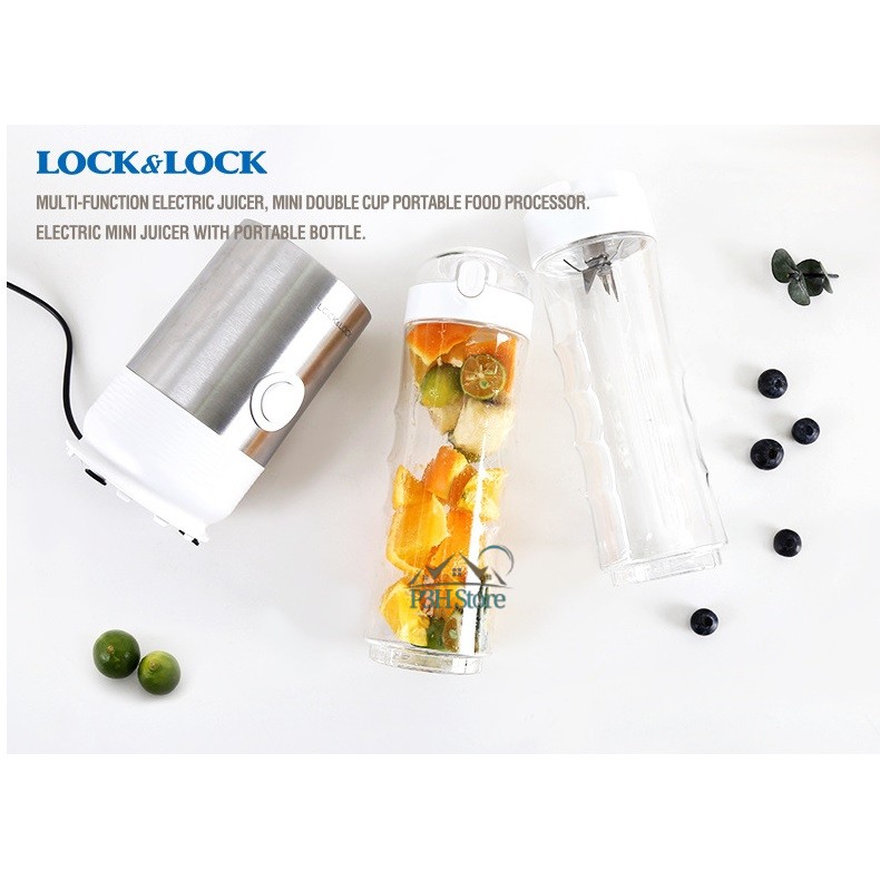 Máy Xay Sinh Tố Mini Lock&amp;Lock kèm 2 bình dung tích 0.6L EJM241 - Màu trắng