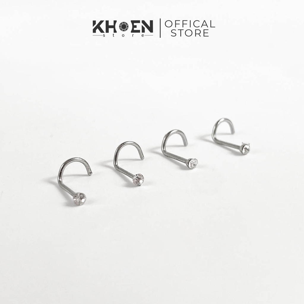 Khuyên mũi chân cong đá 2mm trơn - Thép không gỉ - Khoen Store